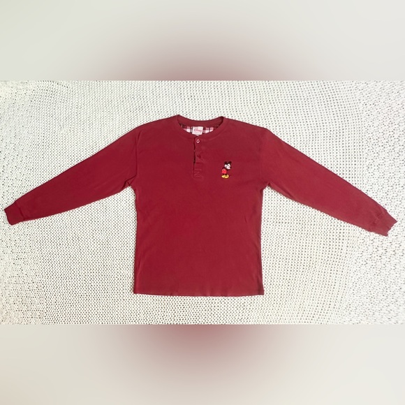 Vintage Disney Mickey Mouse Embroidered Long Sleeve Henley - Red - S - Picture 6 of 12